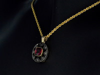 Gouden hanger met natuurlijke diamanten en een originele robijn, excl. ketting - afbeelding 3 van  9