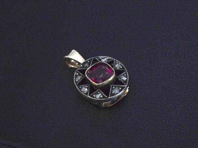 Gouden hanger met natuurlijke diamanten en een originele robijn, excl. ketting - afbeelding 6 van  9