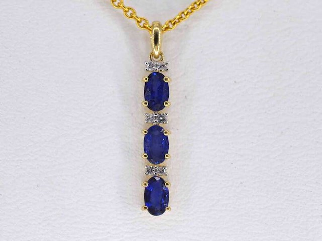 Gouden hanger met natuurlijke diamanten en saffier, excl. ketting - afbeelding 1 van  7