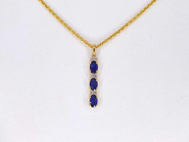 Gouden hanger met natuurlijke diamanten en saffier, excl. ketting - afbeelding 2 van  7