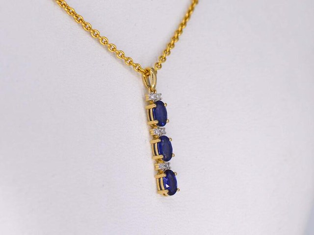 Gouden hanger met natuurlijke diamanten en saffier, excl. ketting - afbeelding 4 van  7