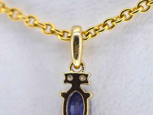 Gouden hanger met natuurlijke diamanten en saffier, excl. ketting - afbeelding 5 van  7