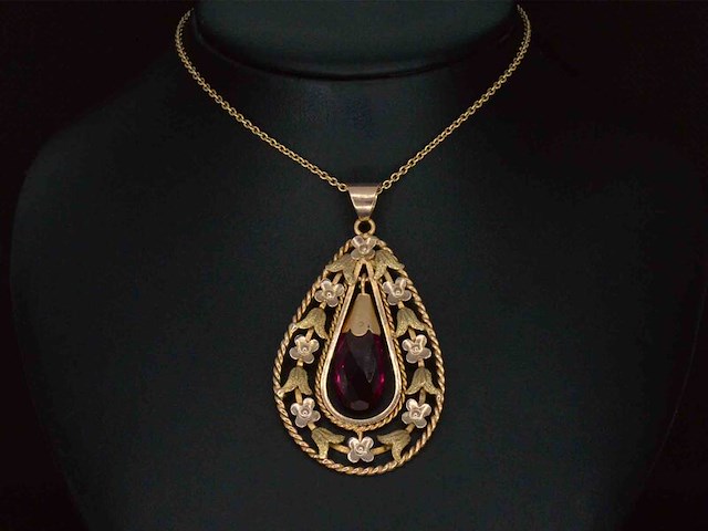Gouden hanger robijn, excl. ketting - afbeelding 2 van  8