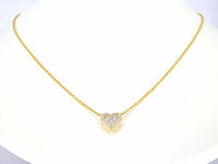 Gouden hartvormige hanger en collier vol met diamanten - afbeelding 5 van  12
