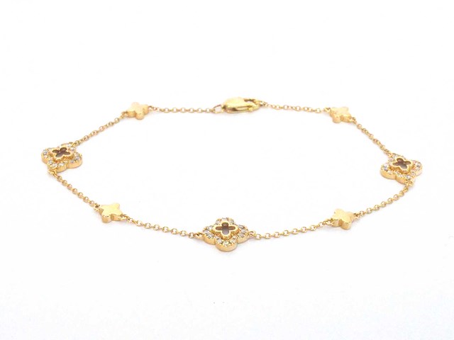 Gouden klaver vier armband met diamanten - afbeelding 1 van  9