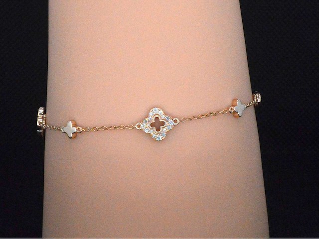Gouden klaver vier armband met diamanten - afbeelding 7 van  9