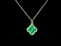 Gouden klaver vier hanger met groene malachiet, excl. ketting - afbeelding 2 van  9