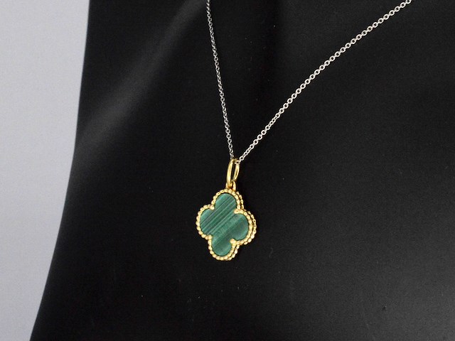 Gouden klaver vier hanger met groene malachiet, excl. ketting - afbeelding 3 van  9