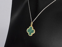 Gouden klaver vier hanger met groene malachiet, excl. ketting - afbeelding 3 van  9