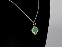 Gouden klaver vier hanger met groene malachiet, excl. ketting - afbeelding 4 van  9