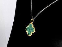 Gouden klaver vier hanger met groene malachiet, excl. ketting - afbeelding 3 van  7