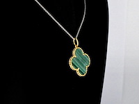 Gouden klaver vier hanger met groene malachiet, excl. ketting - afbeelding 4 van  7