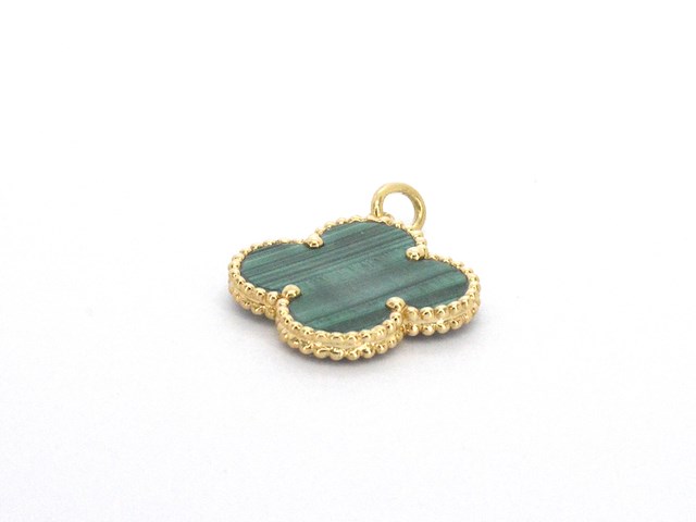 Gouden klaver vier hanger met groene malachiet, excl. ketting - afbeelding 5 van  7