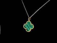Gouden klaver vier hanger met groene malachiet - afbeelding 1 van  6