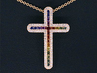 Gouden kruishanger met diamanten en edelstenen, excl. ketting - afbeelding 1 van  8