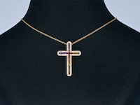 Gouden kruishanger met diamanten en edelstenen, excl. ketting - afbeelding 2 van  8