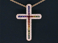 Gouden kruishanger met diamanten en edelstenen - afbeelding 1 van  7