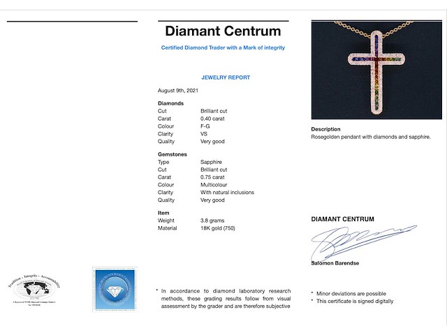 Gouden kruishanger met diamanten en edelstenen - afbeelding 3 van  7