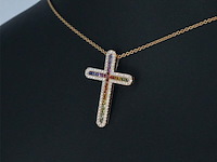 Gouden kruishanger met natuurlijke diamanten en edelstenen, excl. ketting - afbeelding 3 van  8