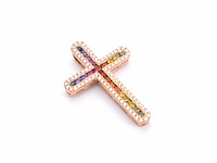 Gouden kruishanger met natuurlijke diamanten en edelstenen, excl. ketting - afbeelding 5 van  8