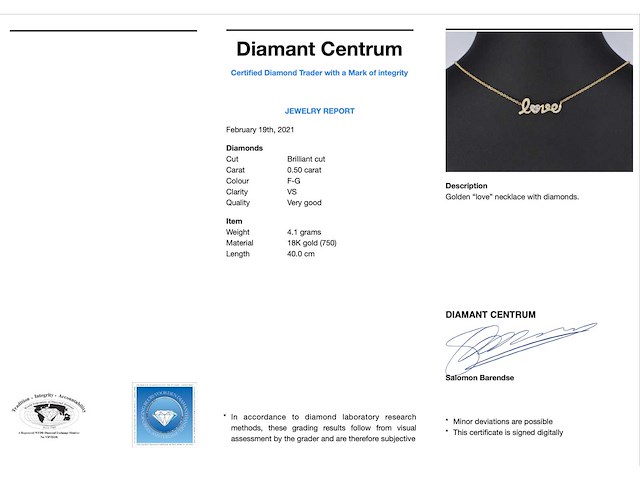 Gouden love collier met diamanten - afbeelding 3 van  8