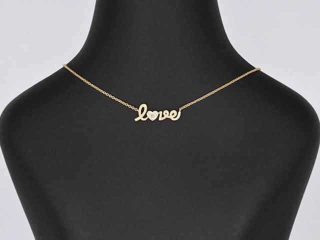 Gouden 'love' collier met diamanten - afbeelding 2 van  8