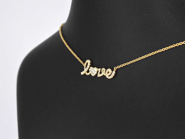 Gouden love collier met diamanten - afbeelding 4 van  8