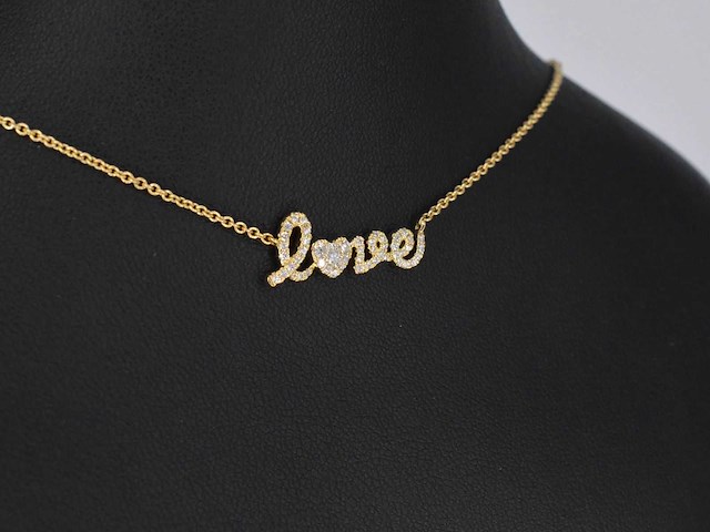 Gouden love collier met diamanten - afbeelding 5 van  8
