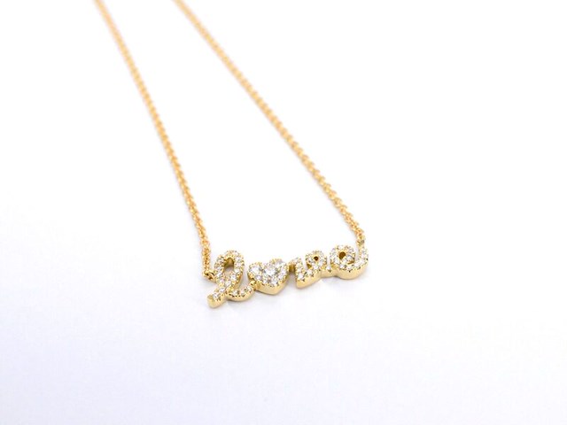 Gouden 'love' collier met diamanten - afbeelding 7 van  7