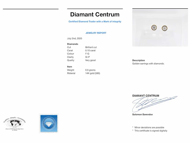Gouden oorbellen briljant diamant - afbeelding 5 van  6