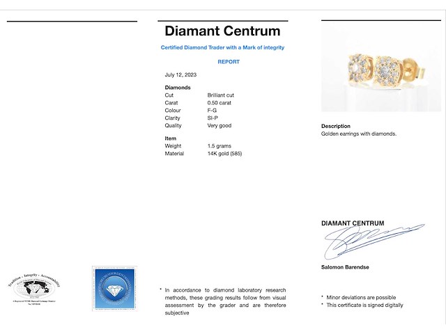 Gouden oorbellen briljant geslepen diamanten - afbeelding 3 van  9