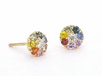 Gouden oorbellen diamant saffier multicolour