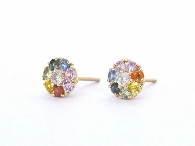 Gouden oorbellen diamant saffier multicolour - afbeelding 4 van  8