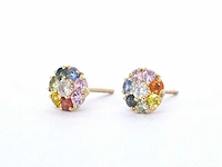 Gouden oorbellen diamant saffier multicolour - afbeelding 4 van  8