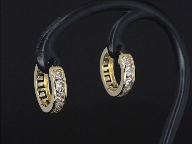 Gouden oorbellen met champagne gekleurde diamanten - afbeelding 1 van  6