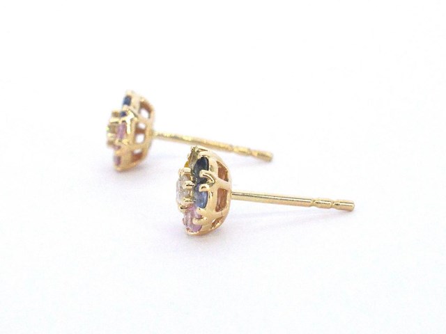 Gouden oorbellen met diamant en multicolour saffieren - afbeelding 4 van  9