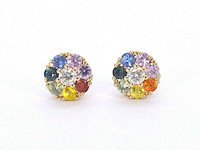 Gouden oorbellen met diamant en multicolour saffieren - afbeelding 6 van  9