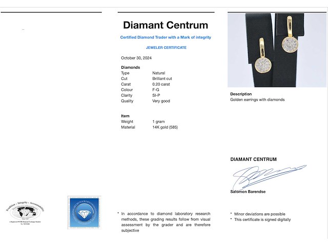 Gouden oorbellen met diamant - afbeelding 3 van  8