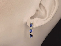 Gouden oorbellen met diamanten en saffier - afbeelding 3 van  10