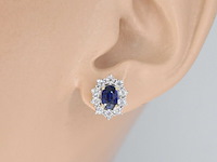 Gouden oorbellen met diamanten en saffier - afbeelding 4 van  11