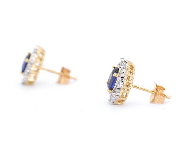 Gouden oorbellen met diamanten en saffier - afbeelding 7 van  11