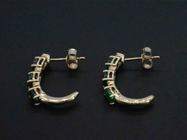 Gouden oorbellen met diamanten en smaragd - afbeelding 6 van  8