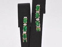 Gouden oorbellen met diamanten en smaragd - afbeelding 1 van  8