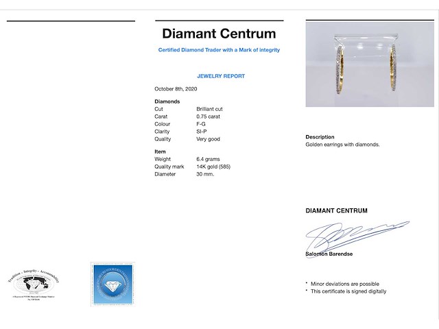 Gouden oorbellen met diamanten - afbeelding 3 van  8