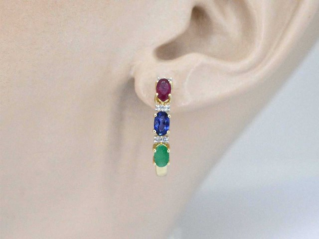 Gouden oorbellen met multicolour edelstenen en diamant - afbeelding 2 van  7