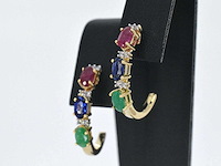 Gouden oorbellen met multicolour edelstenen en diamant - afbeelding 4 van  7