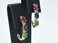 Gouden oorbellen met multicolour edelstenen en diamant - afbeelding 5 van  7