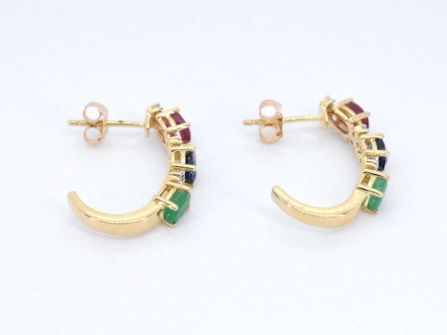 Gouden oorbellen met multicolour edelstenen en diamant - afbeelding 6 van  7