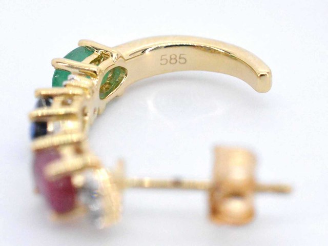 Gouden oorbellen met multicolour edelstenen en diamant - afbeelding 7 van  7