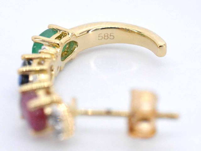 Gouden oorbellen met multicolour edelstenen en diamant - afbeelding 6 van  7